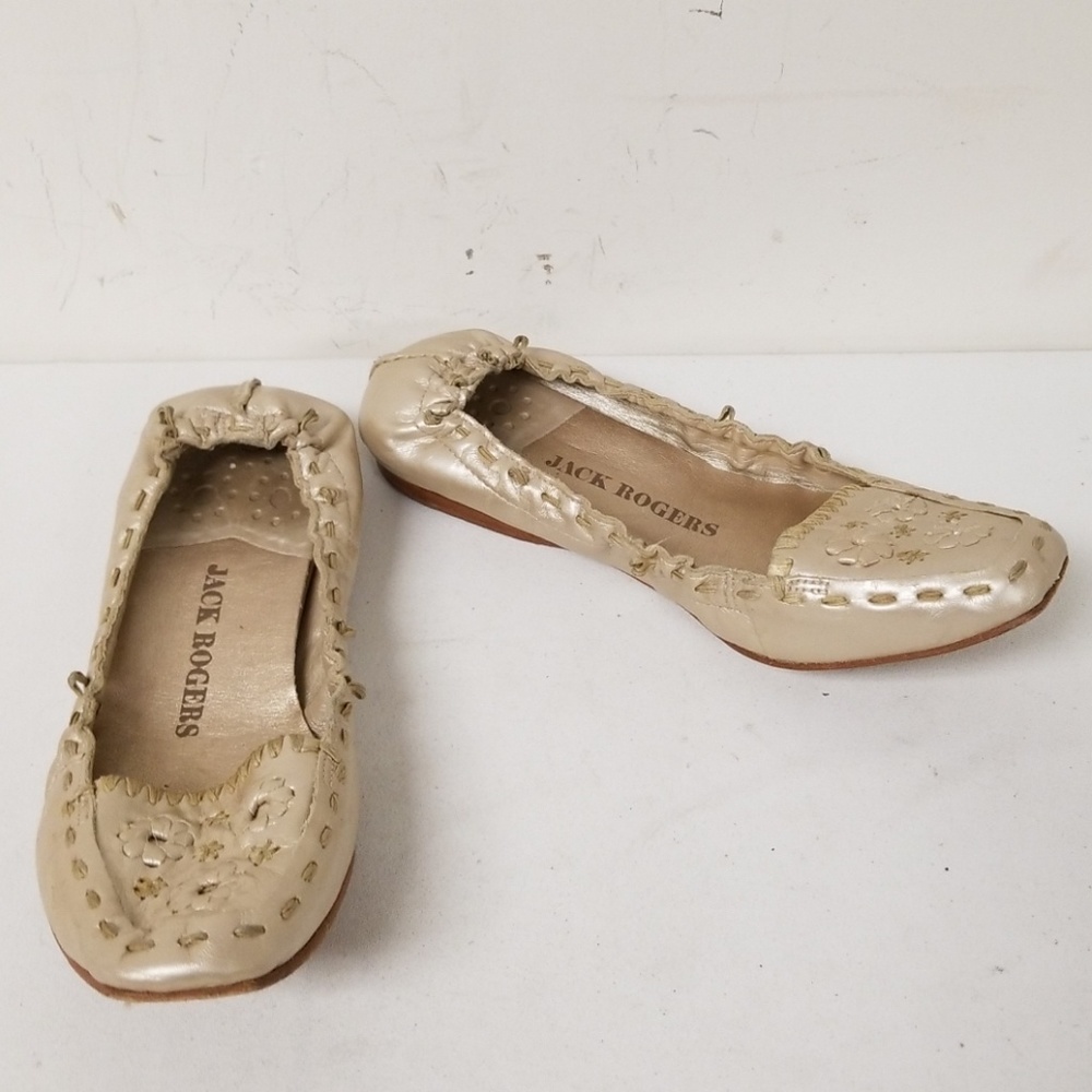 Jack Rogers Gold Embroidered Slip On Flats
